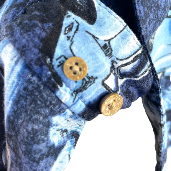 Puritan 100% Rayon "Moonlight Chevy" Print Front Pocket Hawaiian Camp Shirt 2XL - Picture 12 of 13